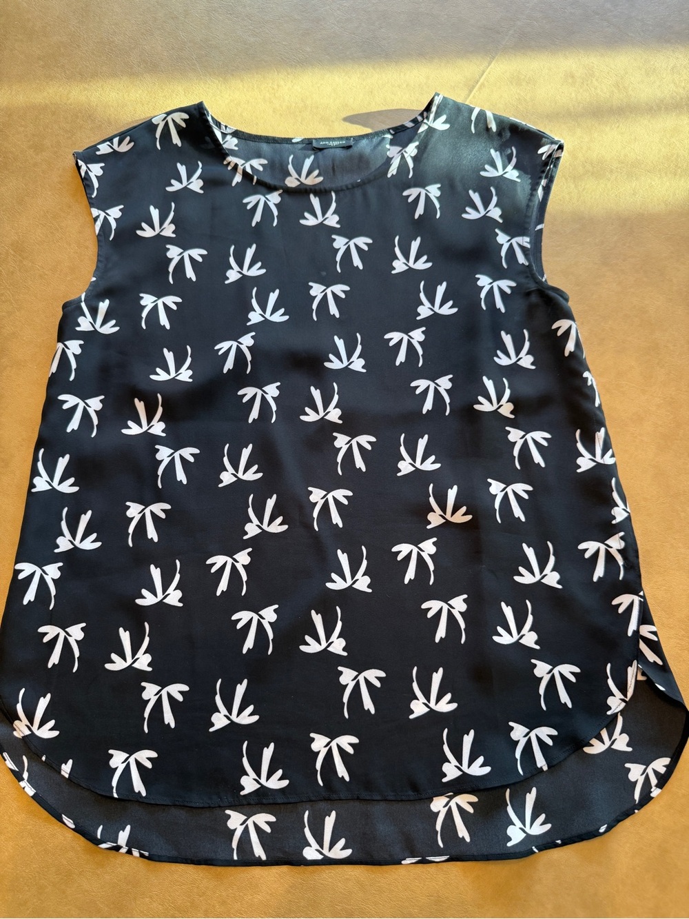 Ann Taylor Black Sleeveless Camisole with White Bow Print